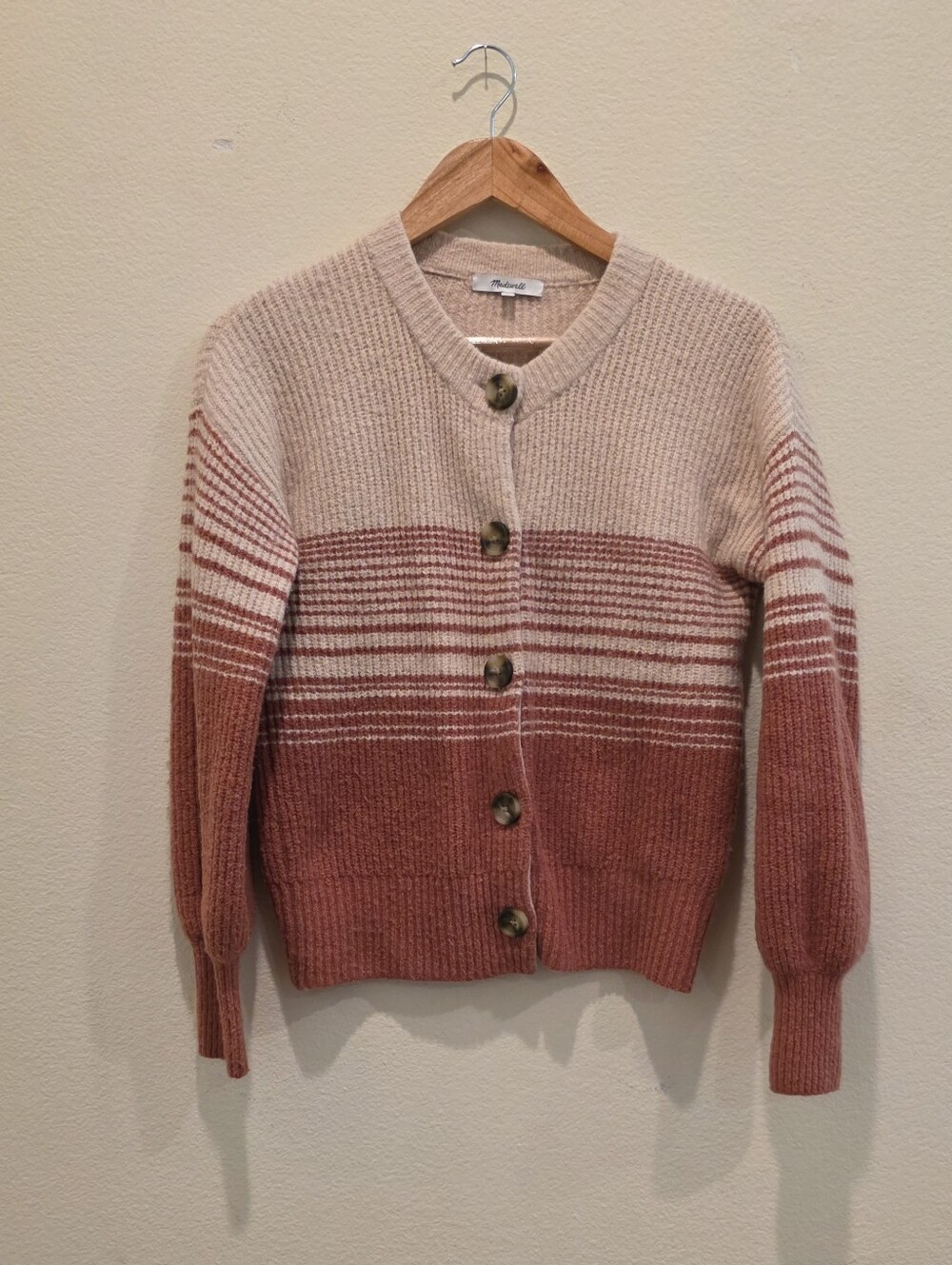 Madewell Striped Rose Cardigan Sweater balloon sleeves Fisherman soft girl Cozy